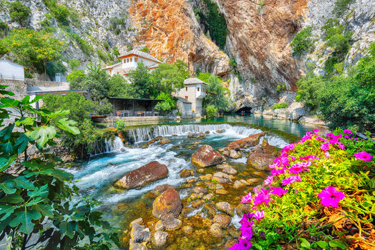 Amazing Dervish monastery or tekke at the Buna River spring in the town of Blagaj.