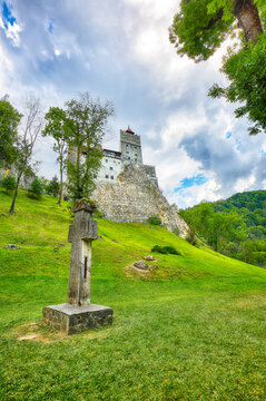 Amazing Landscape with medieval Bran castle known for the myth of Dracula.