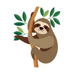 Naklejka premium Cute Sloth Hanging On Tree Branch Icon