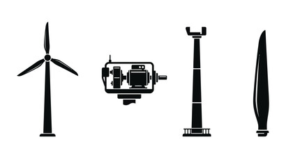Wind Turbine Components Vector Illustration Black Silhouette On White Background © TaskinRahman