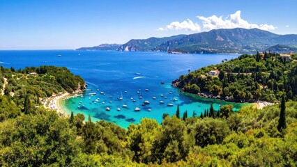 Naklejka premium Aerial view of Mediterranean coastline with turquoise sea water.