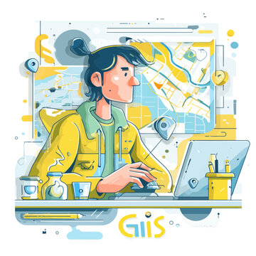 GIS Specialist Working on Maps with Computer and Laptop