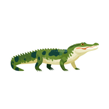 Green Alligator Walking Isolated Animal Vector Icon