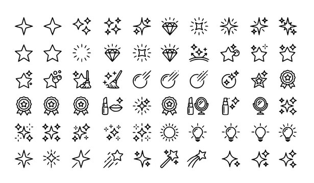 Sparkle shine star outline icon collection clean twinkle editable stroke vector illustration