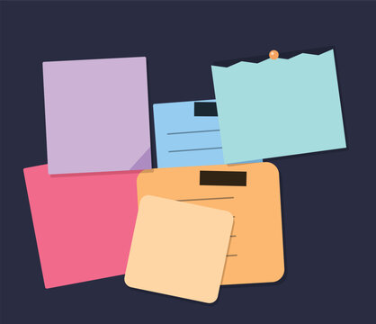 Colorful sticky notes and papers stacked together flat vector illustration
