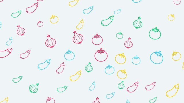 Colorful outline icons of vegetables on a light blue background