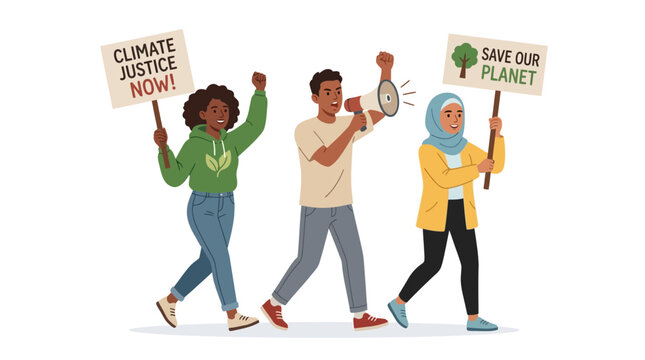 Diverse group protesting for climate action