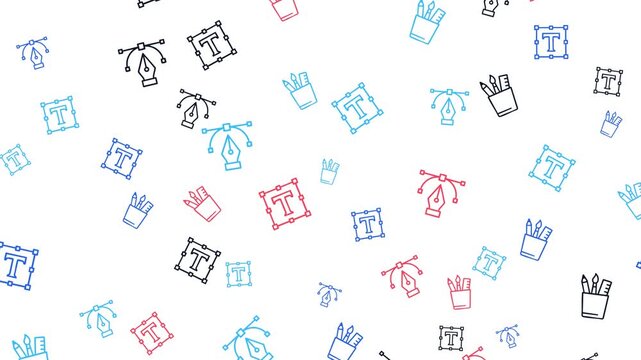 Graphic design icons pattern with pens rulers and text boxes