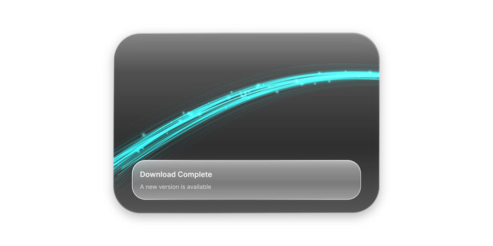 Software update notification window on dark background, download complete message box, digital system upgrade interface