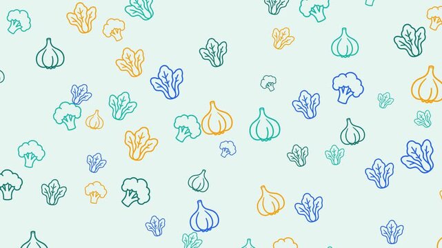 Outline drawings of vegetables on a pale background