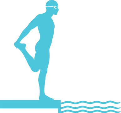 Athlete standing on diving board preparing to jump into water