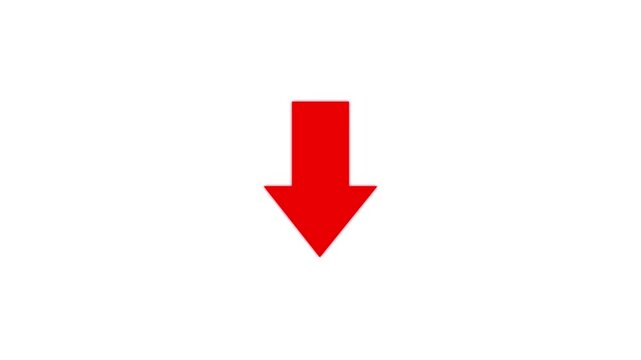 Minimalist red arrow pointing down animation on white background, for ui and, navigation direction