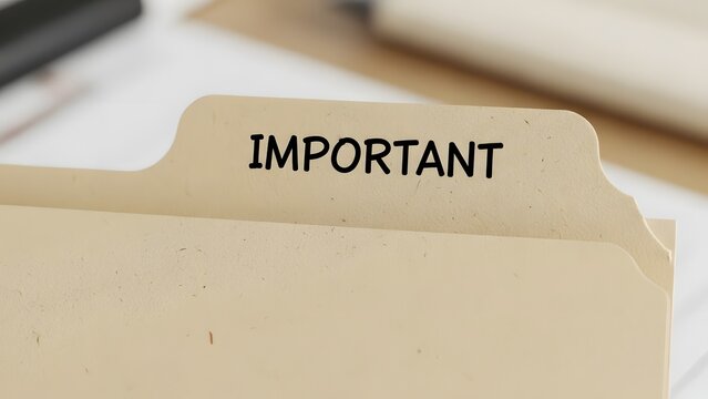 Manila file folder with Important text label on tab in professional office setting for business document organization and priority management