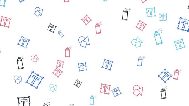 Seamless pattern of graphic design icons in red blue and black