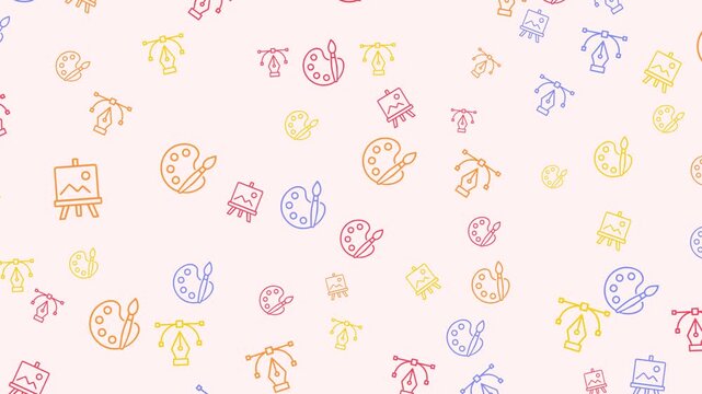 Seamless pattern of graphic design and art icons in multiple colors