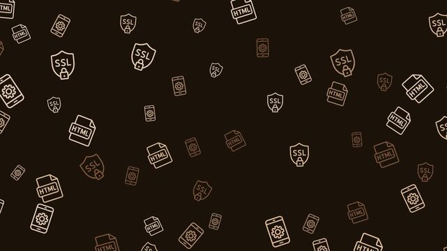 Seamless pattern of white and brown technology icons on a dark background