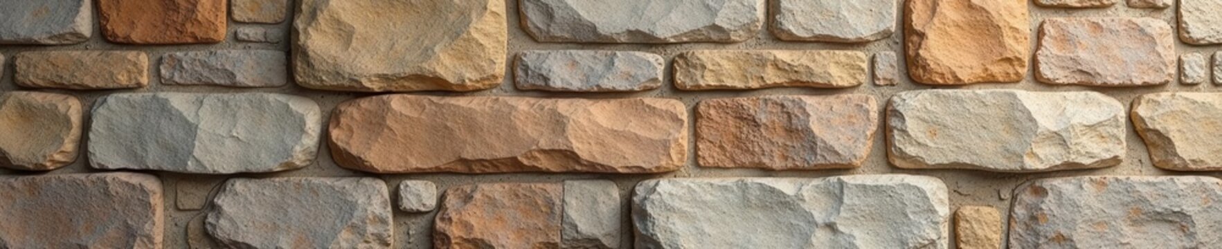 Panoramic view of a wide, naturally textured pebble-dashed stone wall , photography, wide shot