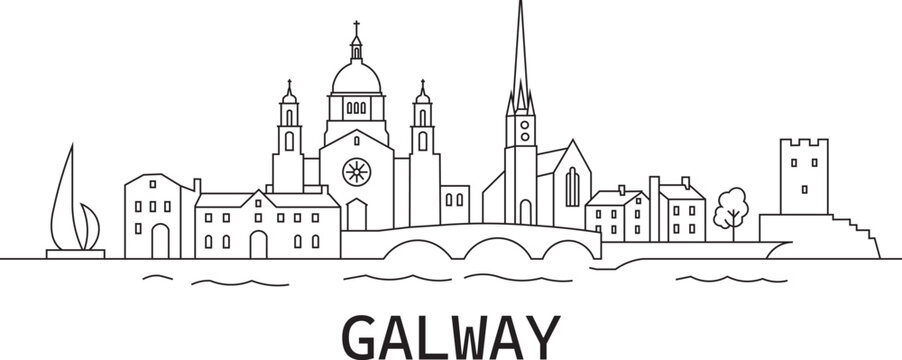 Simple line art of Galway's skyline