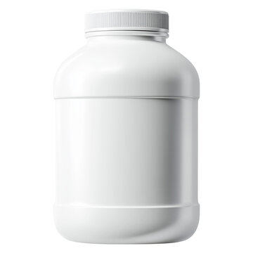Sport nutrition like whey protein casein, bcaa, creatine white plastic jar isolated