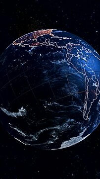 3D Planet Earth Flyover Revealing Chile and South America Territorial Borders Vertical