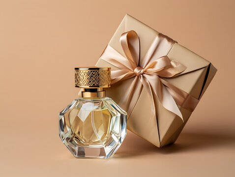 Elegant perfume bottle with decorative ribbon bow