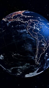 3D Satellite Globe Perspective Showcasing Uruguay and South America Boundaries Vertical