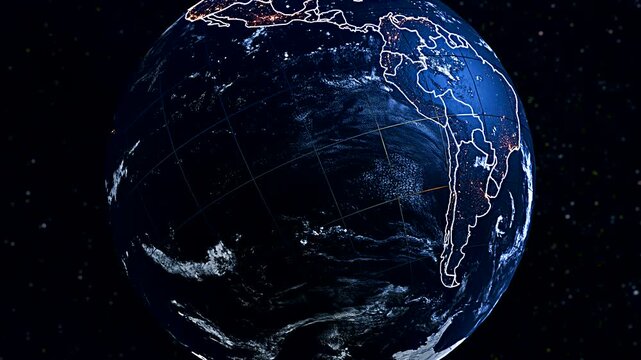 3D Planet Earth Flyover Revealing Chile and South America Territorial Borders Widescreen;
