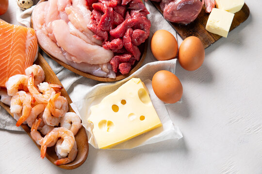 Assortment of raw meat: chicken, beef, veal. Carnivore diet.