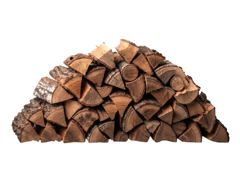 Pile split firewood stacked tightly for fireplace fuel wood supply outdoors
