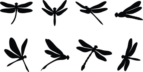 Dragonfly Silhouette Collection with Flying Dragonflies in Multiple Realistic Poses © MstAktarina