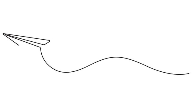 Paper airplane line art animation flying vector graphics design. Minimal line art animation of a flying paper airplane.