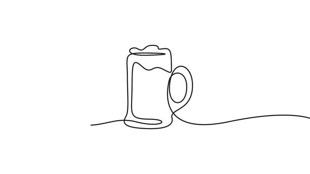 Beer mug continuous line drawing animation of drink beverage vector. Animated continuous line drawing of a beer mug for bar and beverage concepts.