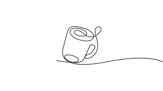 Continuous line drawing of a coffee mug vector illustration graphic. Continuous line drawing of a coffee mug vector animation on white.