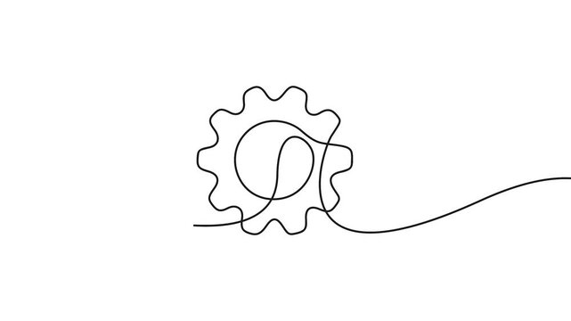 Gear icon animation drawing in a continuous single line art style vector. Continuous line drawing of a gear cog animation for business and technology concepts.