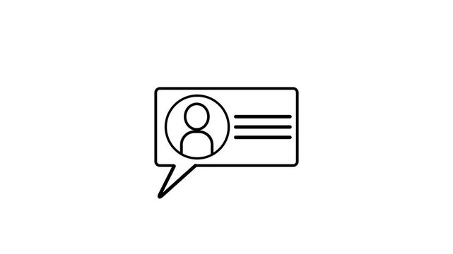 Animated User Profile Message Bubble Icon Outline on Black Background animation video 4 k..