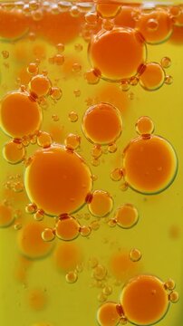 Vibrant Orange Oil Bubbles in Yellow Liquid Macro Generative AI
