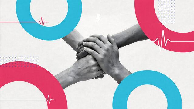 Business team stacking hands together as a sign of unity and partnership