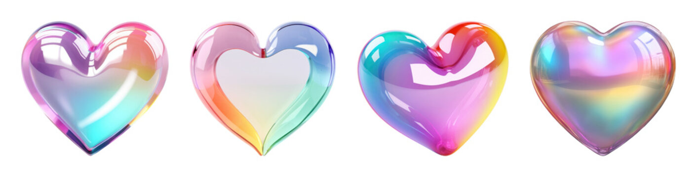 PNG Colorful iridescent heart shapes on transparent background