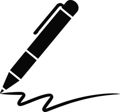 Black ballpoint pen icon for signature, writing, document editing, office stationery, business paperwork, contracts, and note taking vector design