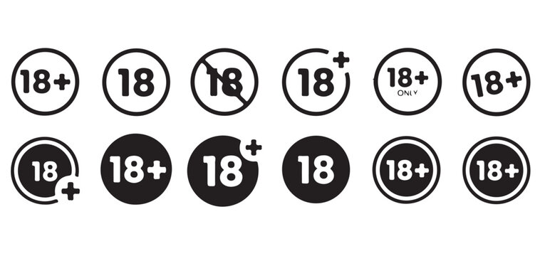 18 plus age restriction sign icon set vector illustration isolated on white background vector illustrator eps10