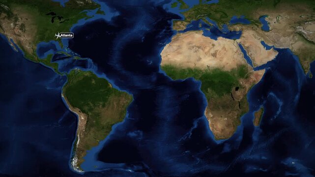 Animated Flight Route Map from Atlanta Georgia to Riyadh Saudi Arabia