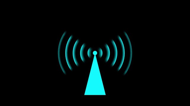 Glowing radio waves. Abstract neon background. Bright connection signal concept. Abstract blue neon light circle loading icon animation.