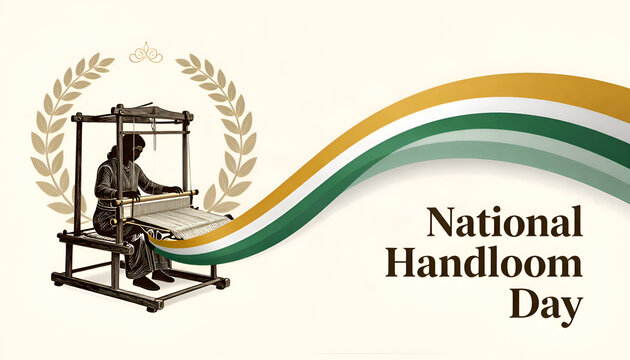 high-resolution horizontal poster design featuring a traditional handloom scene.