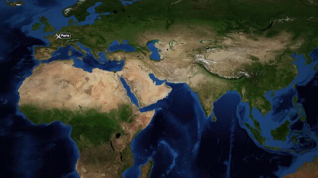 Animated Airplane Flight Route Map from Paris France to Singapore