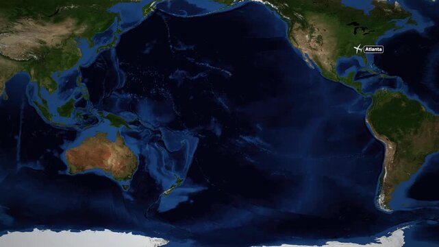 Animated Flight Route Map from Atlanta to Manila Across the Pacific Ocean