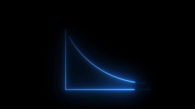 Blue Neon Graph Showing a Decreasing Curve on a Black Background chart line