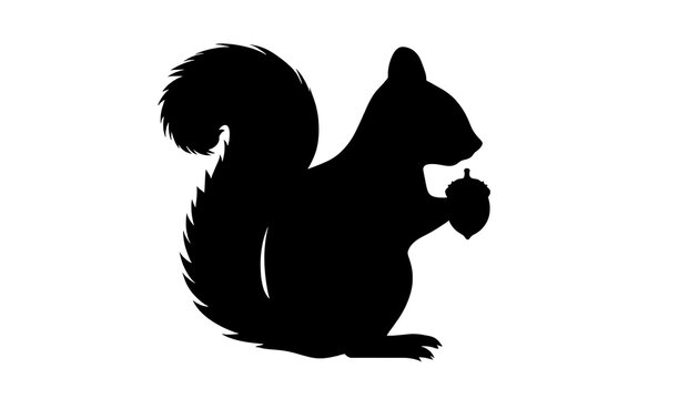 Black silhouette of a squirrel holding an acorn. Minimalist animal icon on white background.
