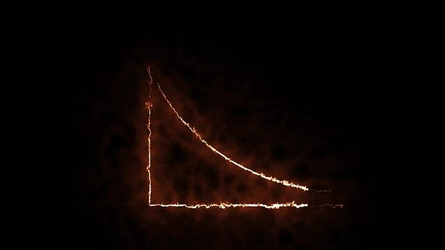 Fiery Graph with Flames and Smoke Showing a Decreasing Curve on Black chart line