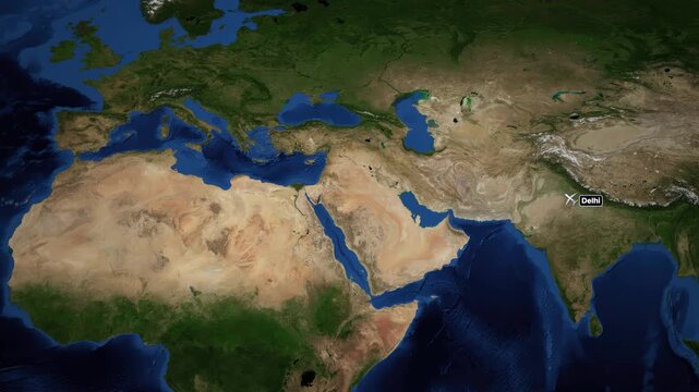 Animated Flight Route Map from Delhi India to Paris France