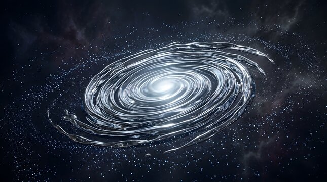 Liquid metal spiral galaxy swirling in deep space